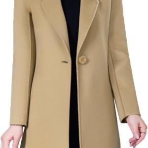 Bankeng Women Winter Wool Blend Camel Mid-Long Coat Notch Double-Breasted Lapel Jacket Outwear