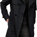 Pretifeel Mens Trench Coat Slim Fit Double Breasted Long Jacket Notched Lapel Belt Fall Windproof Coat
