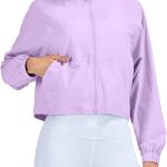 altiland Women's Athletic Running Yoga Gym Track Zip Up Cropped Jackets UPF 50+ Sun Protection Long Sleeve Workout Shirts