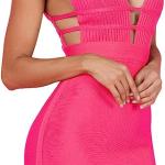 UONBOX Women's Sleeveless Deep Plunge V Neck Night Club Party Bandage Dress with Waist Straps