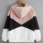 SweatyRocks Women's Casual Color Block Drawstring Hooded Windbreaker Jacket