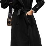 Yousify Womens Coat Notched Lapel Pea Coat Long Sleeve Peacoat Casual Fall Winter Long Overcoat with Belt