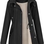 LOMON Women Waterproof Outdoor Hiking Raincoat Women Lined Rain Jacket Lightweight Hooded Jackets Trench Coats