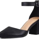 mysoft Women's Pointed Toe Low Chunky Heels Closed Toe Ankle Strap Dress Pump Shoes