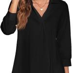 Newchoice Womens Collared V Neck 3/4 Sleeve Shirts Business Casual Tops Loose Work Blouses