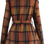 CHICWISH Women's Turn Down Shawl Collar Earth Tone Check/Black White Grid/Black/Plum Wool Blend Coat