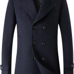 chouyatou Men's Classic Double Breasted Wool Blend Pea Coat Mid Long Trench Coat