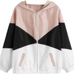 SweatyRocks Women's Casual Color Block Drawstring Hooded Windbreaker Jacket