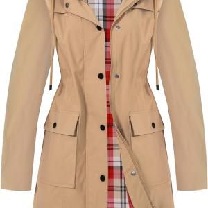 SaphiRose Women's Long Hooded Rain Jacket Outdoor Raincoat Windbreaker