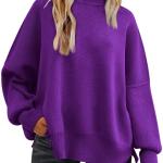 LILLUSORY Women Fall Crewneck Batwing Long Sleeve Sweater Oversized Ribbed Knit Side Slit Pullover Top