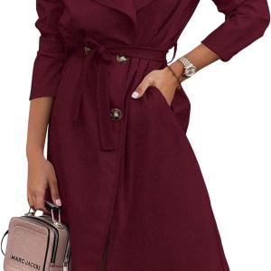 KIRUNDO Women's Trench Coat Long Double-Breasted Fall Fashion 2023 Classic Lapel Slim Overcoat Outerwear With Belt