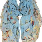 GERINLY Scarfs for Women Lightweight Floral Birds Print Cotton Scarves and Wraps for Winter Shawl