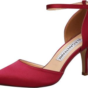 ELEGANTPARK Women Pointed Toe High Heel Pumps Satin Ankle Strap Wedding Bridal Evening Party Dress Shoes