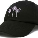 Floral Dandelion Hat Womens Embroidered Baseball Cap Black