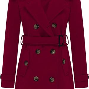 Wantdo Women's Double Breasted Pea Coat Winter Mid-Long Trench Coat with Belt