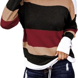 Dokotoo Fall Sweaters Round Neck Striped Cute Winter Pullover Sweaters for Women Trendy 2023 Drawstring
