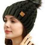 PAGE ONE Womens Winter Ribbed Beanie Crossed Cap Chunky Cable Knit Pompom Soft Warm Hat