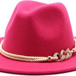 Gossifan Lady Fashion Wide Brim Felt Fedora Panama Hat with Ring Belt