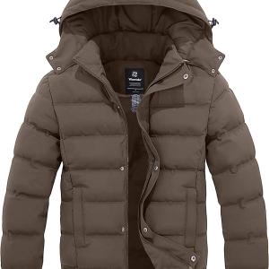 Wantdo Men's Hooded Winter Coat Warm Puffer Jacket Thicken Cotton Coat with Removable Hood