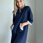 Ekouaer Women Zipper Robe 3/4 Sleeves Loungewear Dress Full Length Sleepwear Pockets Housecoat Nightgown Long Bathrobe