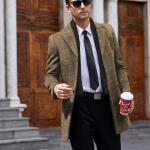 COOFANDY Men's Wool Blend Coat with Detachable Plaid Scarfs Notched Collar Single Breasted Pea Coat