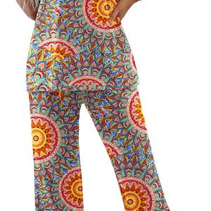 PrinStory Women's Pajama Set Short Sleeve Shirt and Capri Pants Sleepwear Pjs Sets with Pockets