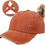 HGGE Women Ponytail Criss Cross High Messy Buns Ponycaps Baseball Cap Adjustable Cotton Distressed Dad Trucker Hat