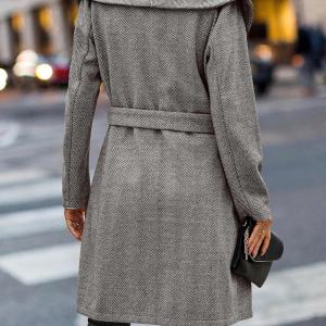ECOWISH Women Coat Long Jacket: Winter Fashion Long Sleeve Lapel Casual Overcoat With Belt