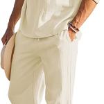 COOFANDY Men's 2 Pieces Cotton Linen Set Henley Shirt Long Sleeve and Casual Beach Pants Summer Yoga Outfits