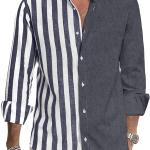 JMIERR Men's Casual Stylish Long Sleeve Button-Down Shirts Striped Dress Shirts Cotton Shirt