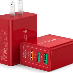 [2 Pack] USB-C Wall Charger, 40W Durable 4Port QC+PD 3.0 Power Adapter, Double Fast Plug Charging Block for iPhone 14/14 Pro/14 Pro Max/14 Plus/13/12/11, XS/XR/X, Watch Series 8/7 Cube(White)