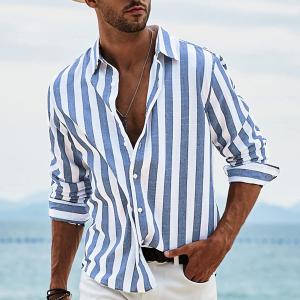 JMIERR Men's Casual Stylish Long Sleeve Button-Down Shirts Striped Dress Shirts Cotton Shirt